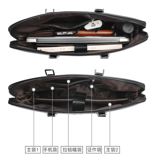 Business Briefcase for Men, Genuine Leather Casual Style, Single-Shoulder Laptop Handbag in Top-Grain Cowhide, Cross-Border Product