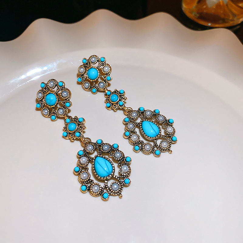 Medieval vintage aguja de plata colchones de perlas redondas de encaje retro lujo ligero conjunto de joyería de alta calidad