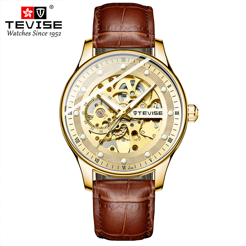 TEVISE teweys reloj mecánico hueco de los hombres de la correa de reloj de moda impermeable de los hombres reloj mecánico T836D