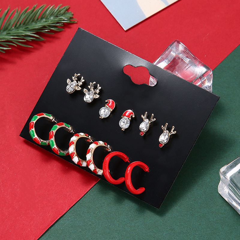 Cute Christmas Hat Reindeer Alloy Plating Inlay Rhinestones Earrings Ear Studs 1 Set display picture 3