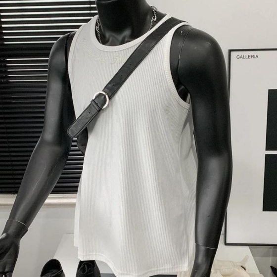 American Heavyweight Embroidered Vest Men's Summer New Textured Sleeveless Shirt Quick-Drying Sports Fitness Vest Top