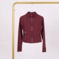 Dark red gold zipper short jacket