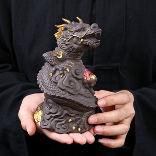 Purple sand tea pet can be raised handmade lucky zodiac Dragon tea play tea table tea tray decoration boutique decoration tea set parts