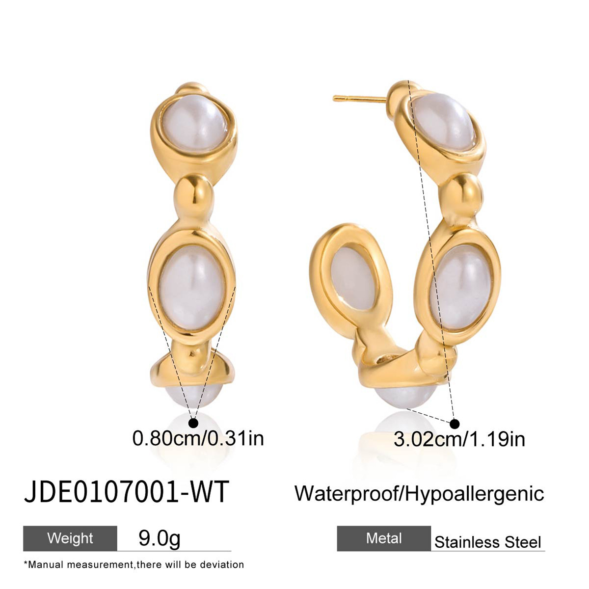 Wanxing transfronterizo Europa y los Estados Unidos resina perla C anillo personalidad de moda alta sensación de nicho orejas de acero inoxidable