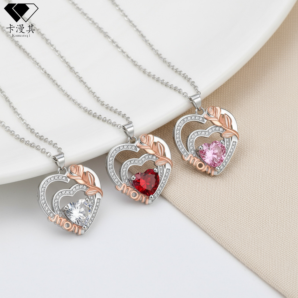 Colar love mom com pingente de rosa presente joias mulher_voghion.com