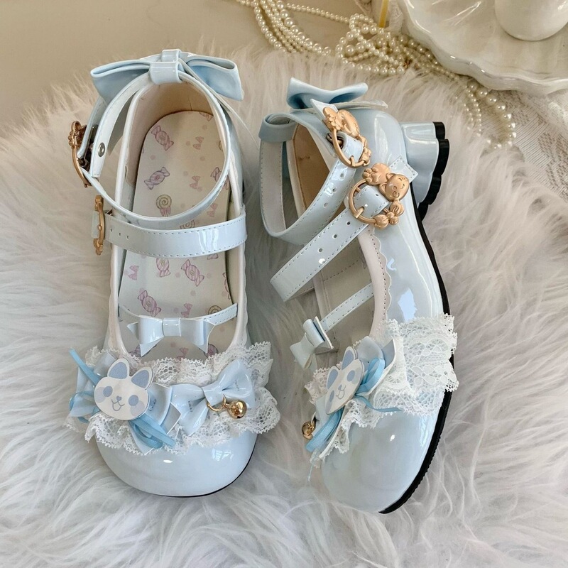 Original lolita shoes for women, Japanese-style summer cute high heels, round-toe lolita shoes, chunky heel small leather shoes, women's shoes Original lolita shoes for women, Japanese-style summer cute high heels, round-toe lolita shoes, chunky heel small leather shoes, women's shoes