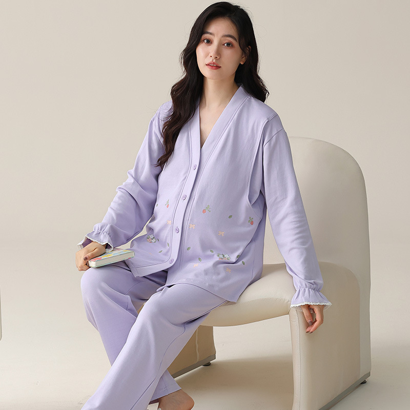 Postpartum Nursing Pajamas with Breast Pads, New Spring and Autumn Fashion Loungewear for Pregnant Women