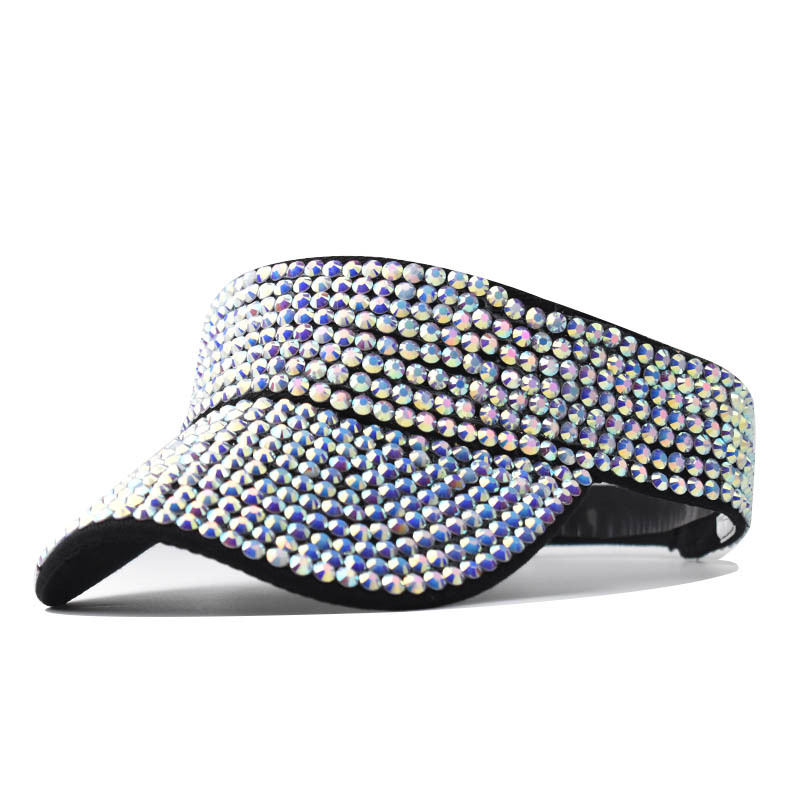 Diamante transfronterizo sombrero superior vacío casual a prueba de sol de las mujeres sombrero superior vacío verano rhinestone no-top peaked Cap drain Top Hat