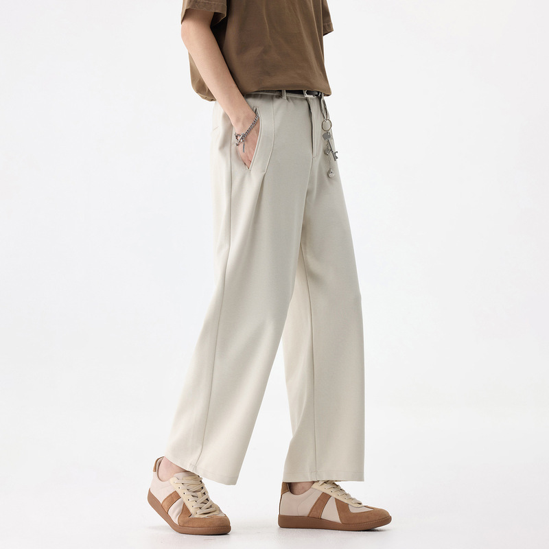 {Knitted Texture} Spring and Summer Breathable Straight-Leg Casual Pants for Men, New High-End Style, Stretchy Nine-Point Pants for Commuting, Wholesale