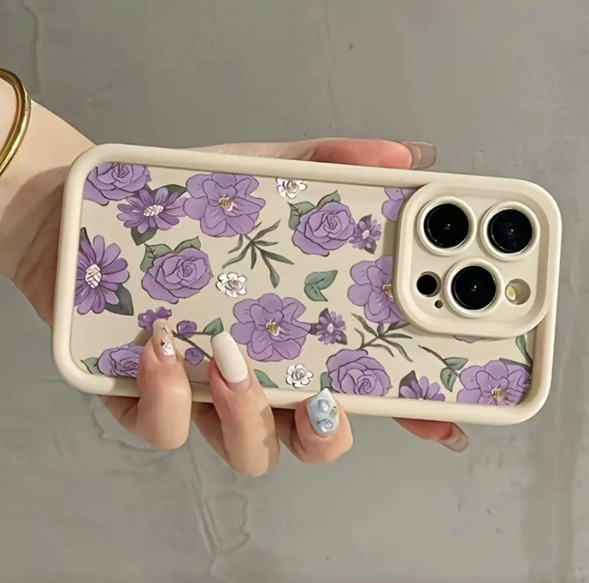 Flor púrpura para iphone16pro funda para teléfono móvil Apple 15 anti-caída 14 Japón y Corea 13promax nuevo 12x11