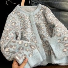 美式高街豹纹毛衣开衫女外套2025冬季新款高级慵懒针织开衫上衣潮