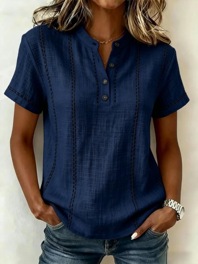 Transfronterizo 2026 estación independiente Amazon verano relajado casual explosión impresa botón de cuello de pie camisa de mujer de manga corta