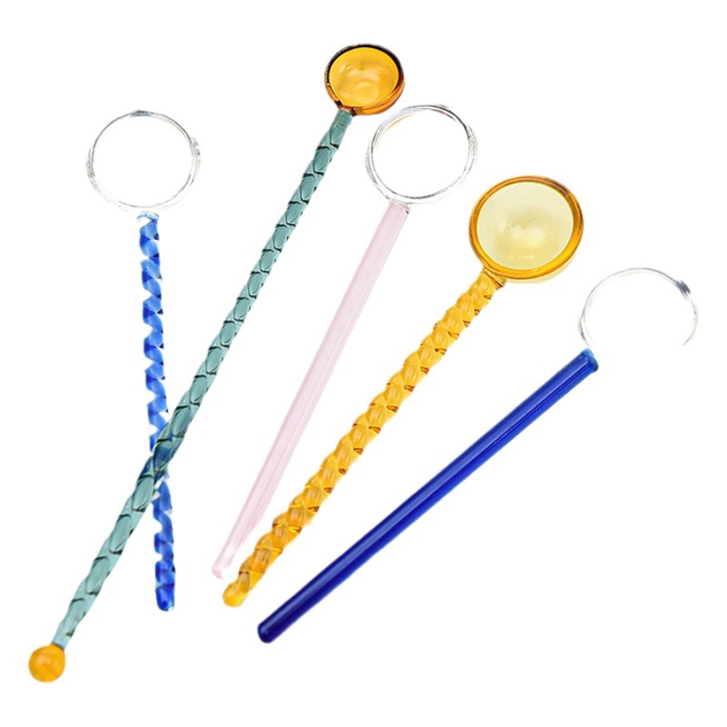 Cuchara de postre de leche creativa color transparente cuchara de vidrio resistente a altas temperaturas cuchara de varilla de agitación de café de mango largo de color alto