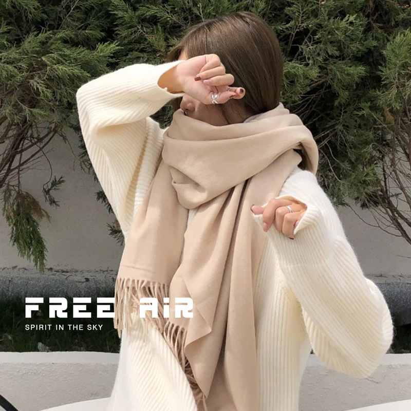 2026 New Model Student Candy Solid Color Scarf for Women, Autumn and Winter Warm Cashmere Feel Shawl, Korean Style Camel Color Neck Scarf