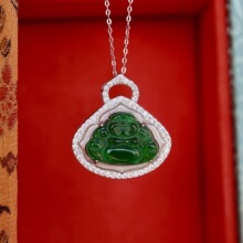 天然A货翡翠佛公吊坠S925纯银轻奢高级佛公翡翠饰品批发工厂货源