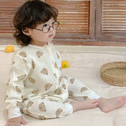 Children's one-piece spring and summer pjs pure cotton thin gauze sleeping bag for boys and girls, baby cotton gauze crawl suit