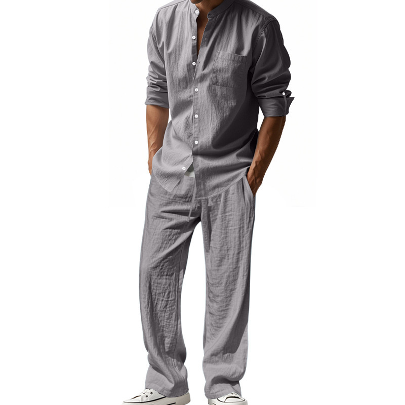 Koszula męska Four Seasons Linen, luźna, oddychająca, z długim rękawem, na co dzień, na plażę, w miejscu_voghion.com