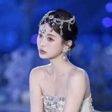 新娘结婚水晶玻璃仙女流苏头饰ins高级感 欧美额头链水滴头链发带
