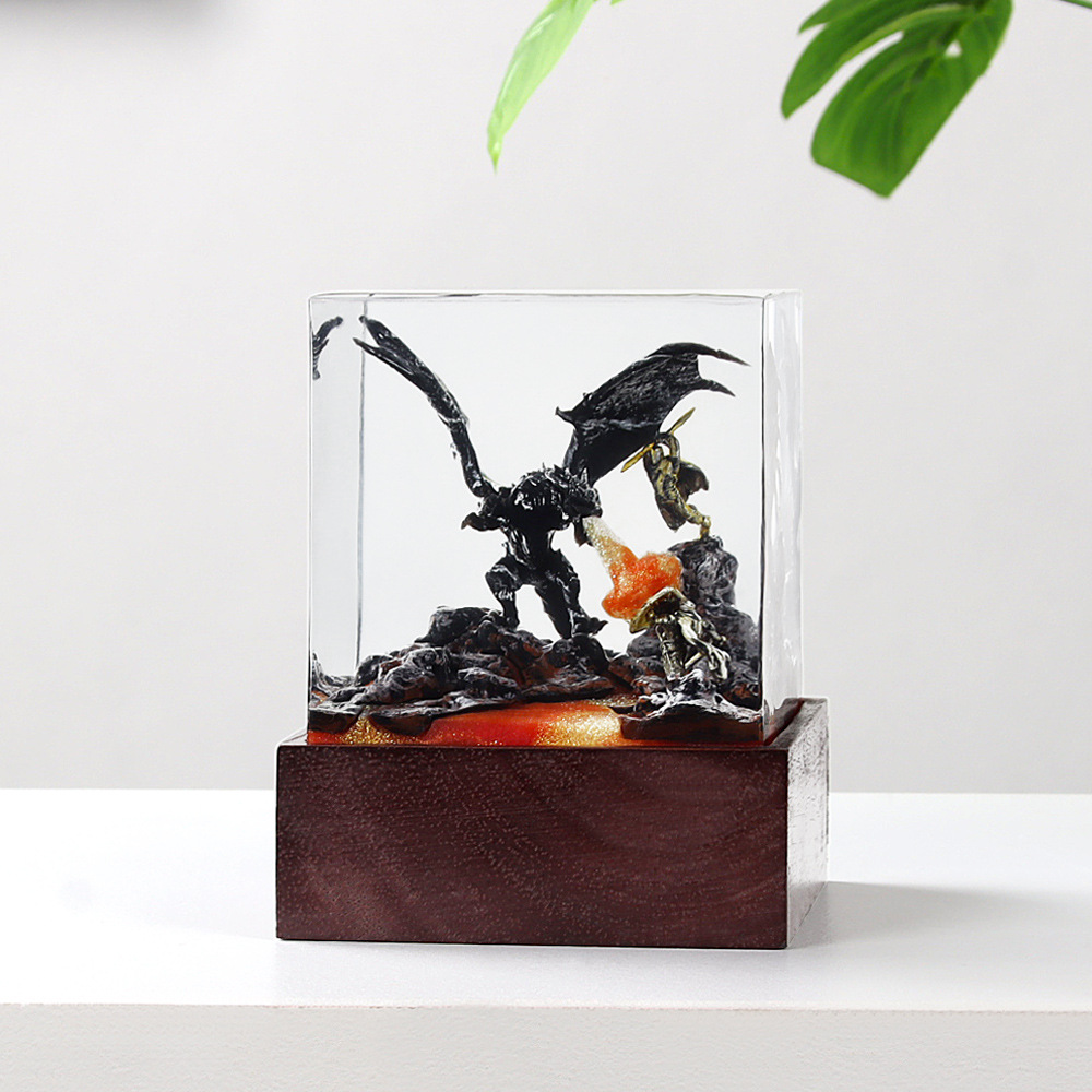  Dragon Slayer Warrior Animation Creative Resin Nightlight Crafts Home Bedroom Crystal Embedded Atmosphere Ornaments