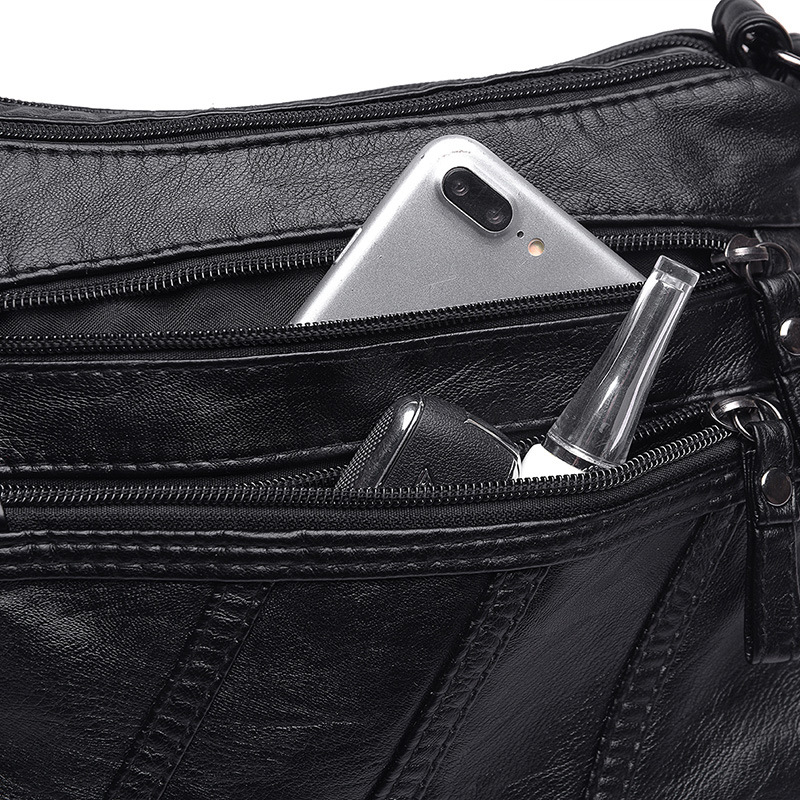 Multi Layer Soft Leather Bag, Middle-aged Women's Crossbody Bag 2024 New Versatile Simple Shoulder Bag, Large Capacity Mother Bag_voghion.com