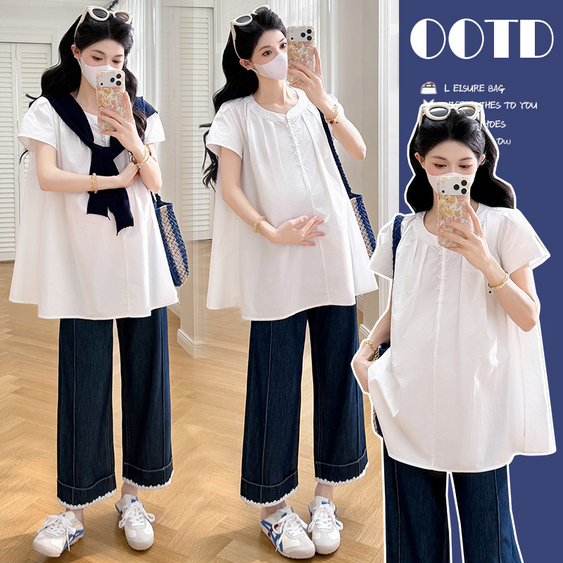 Maternity Wear Summer Trendy Mom Fashion New Loose Shawl Top Casual Versatile Shirt Chiffon Blouse for Women