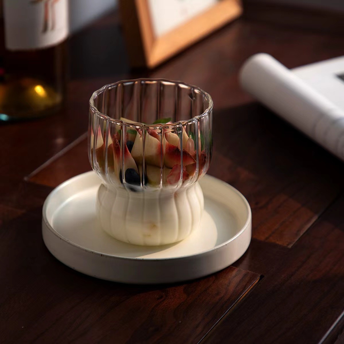 Striped Ice Americano Latte Coffee Cup, Insulated High-Temperature Water Cup, Breakfast Milk Cup, Internet Celebrity Plump Glass Cup