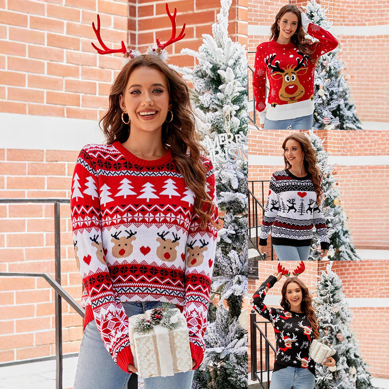 Amazon Explosions Jacquard Casual Turtleneck Christmas Sweater Women's Lazy Autumn and Winter European and American Women's Knitted Sweater Amazon Explosions Jacquard Casual Turtleneck Christmas Sweater Women's Lazy Autumn and Winter European and American Women's Knitted Sweater