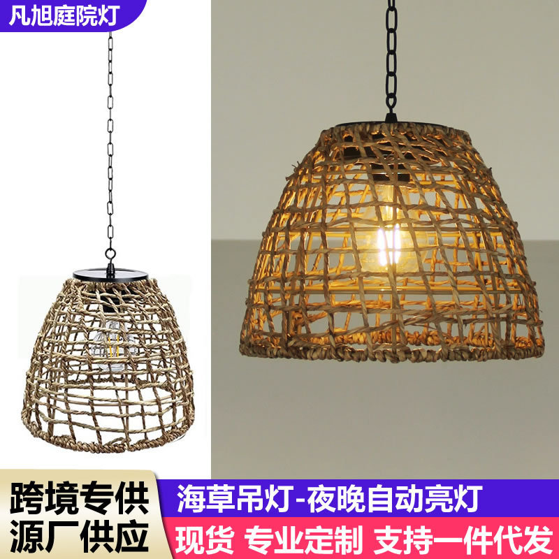 Outdoor solar chandelier courtyard Courtyard Pavilion tree hanging Chinese bamboo chandelier rattan lamp garden lamp decorative lamp