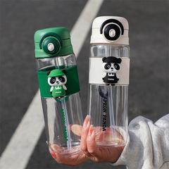 夏季可愛卡通水杯學生熊貓公仔兒童吸管塑料杯休閒運動水杯子批發