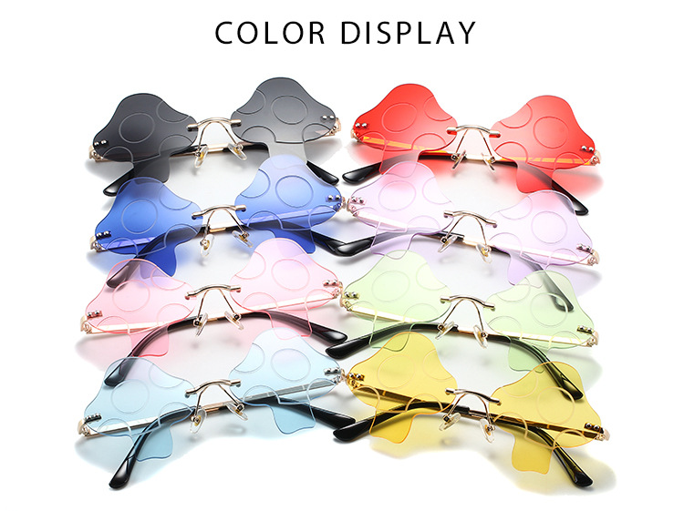 45g Weight Frameless Glasses Structure Sunglasses Classification PC, UV400 Protection, Tinted Lenses Lens Material Special-Shaped Mirror Glasses Style Casual, Outdoor, Beach Occasion Mushroom Pattern All Seasons Season Unisex Gender Novelty, Modern Style Style Novelty Modern Style Mushroom PC UV400 Protection Tinted Lenses Special-Shaped Mirror Frameless Women's Sunglasses 3