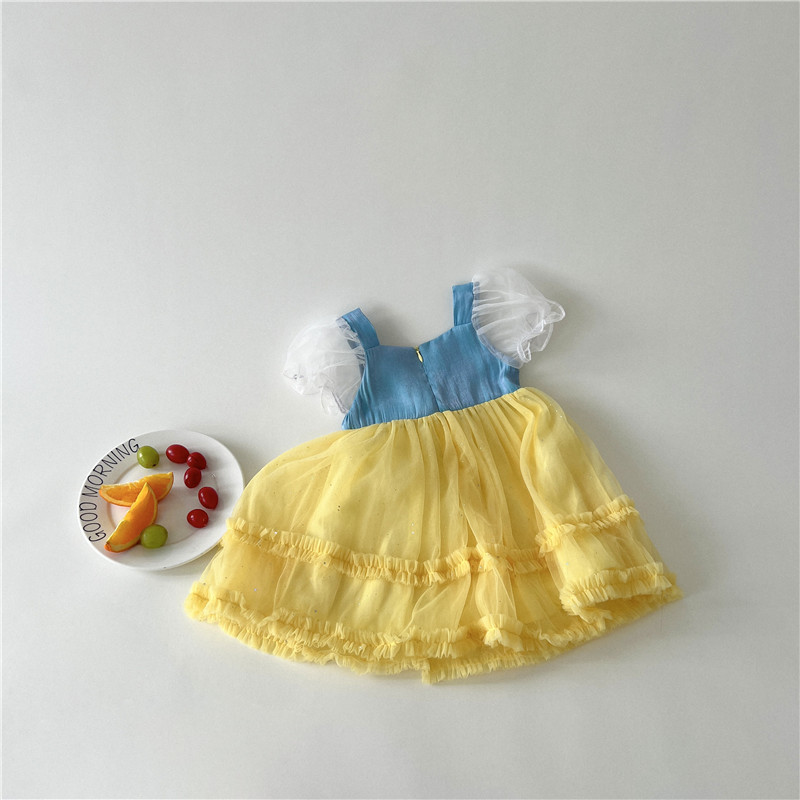 [Exempt de posta] niñas arco vestido de princesa para niños de manga corta empalmado vestido de verano niñas de verano nuevos productos