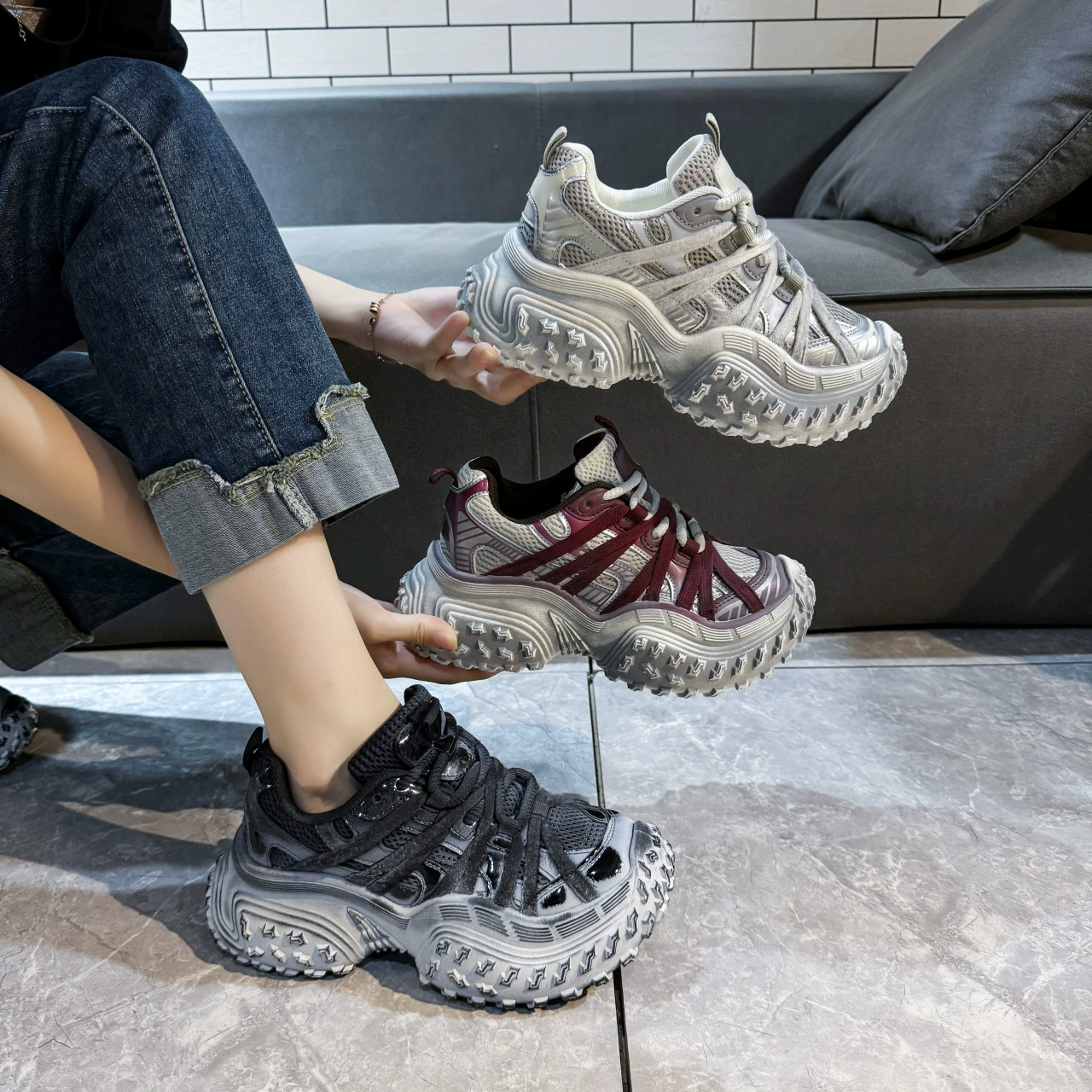 Обувь папы женщины весна и осень 2024 новый дикий маленький человек с толстой подошвой с высокой воздухопроницаемостью для отдыха