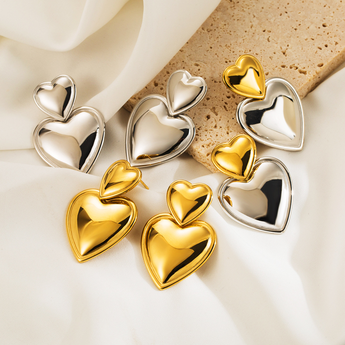 IG Style Heart Shape Stainless Steel Alloy Inlay Zircon Rings Earrings Necklace display picture 22