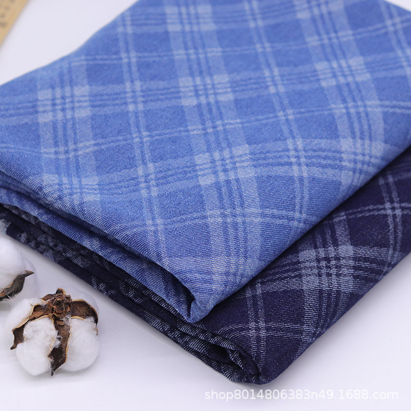 Retro Plaid Jacquard Washed Denim Fabric Clothing Fabric High-End Jeans Jacket Bag Fabric