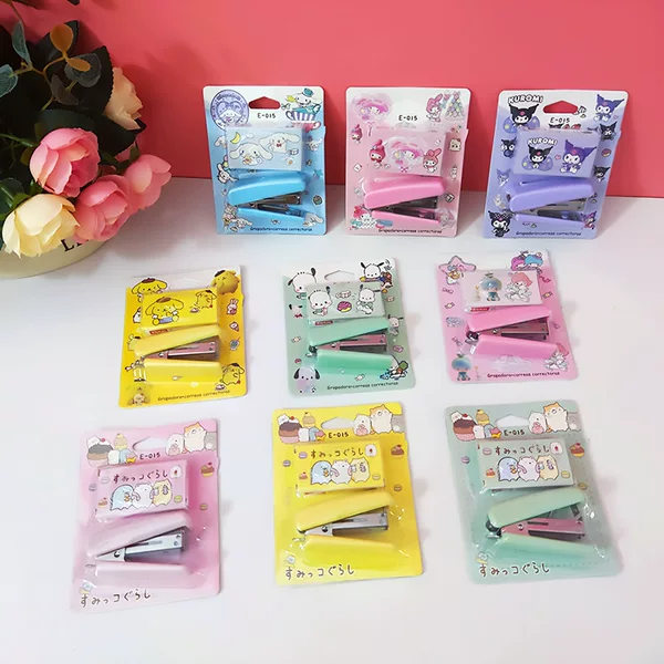 Sanrio Cartoon Mini Stapler No. 10 Plus Staples Set Labor-saving Small Color High Value for Students