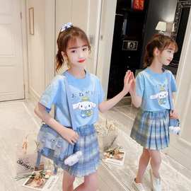 女童装jk套装裙夏季学院风半身裙夏装中大儿童卡通短袖T恤两件套