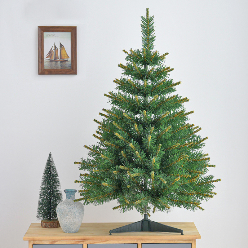 Hong Kong Heng verde PVC / PE mezcla árbol de Navidad cifrado amarillo núcleo de fruta roja pinos árbol de simulación decoración de Navidad