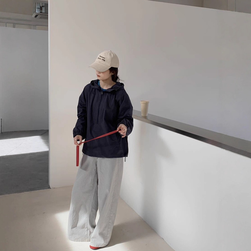 半开拉链连帽套头外套女秋季新款宽松韩版显瘦休闲百搭上衣|undefined
