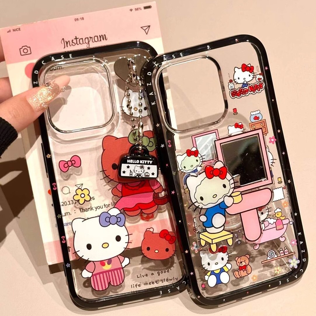 Explosions ins cute KT cat for Apple 16promax mobile phone case iPhone15 pendant bracket 14/13 Korean