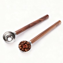 不锈钢量勺胡桃木柄烘焙勺家用厨房调料勺面粉勺酒吧调酒勺咖啡勺