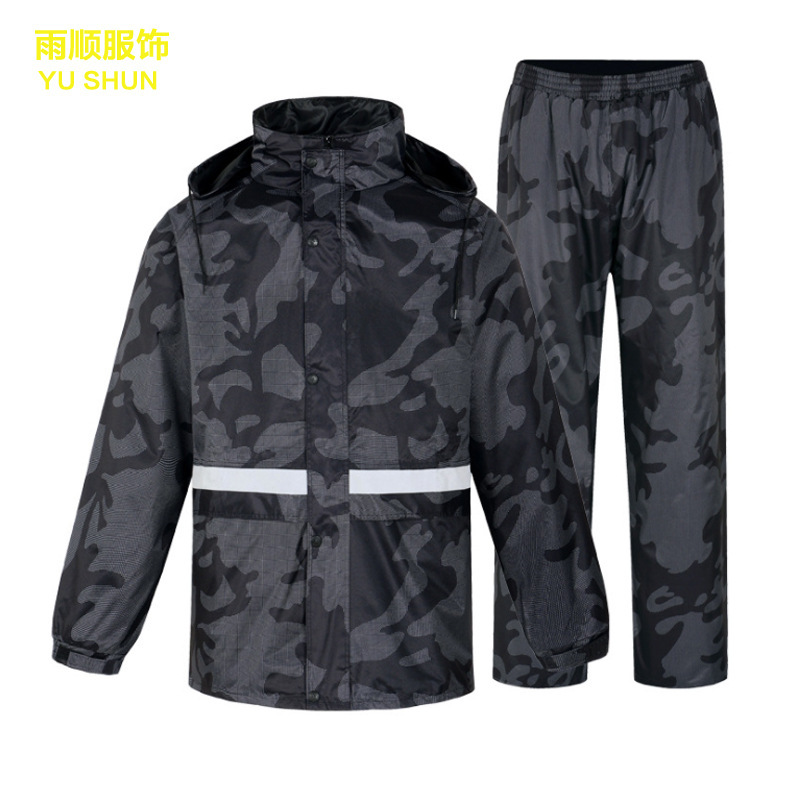 Oxford cloth thickened double-layer water-blocking reflective raincoat adult outdoor split raincoat rain pants set Wholesale