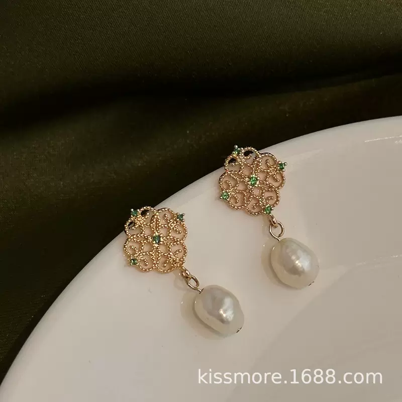 Retro earrings from pearl, light luxury style, high-quality style, Chinese style