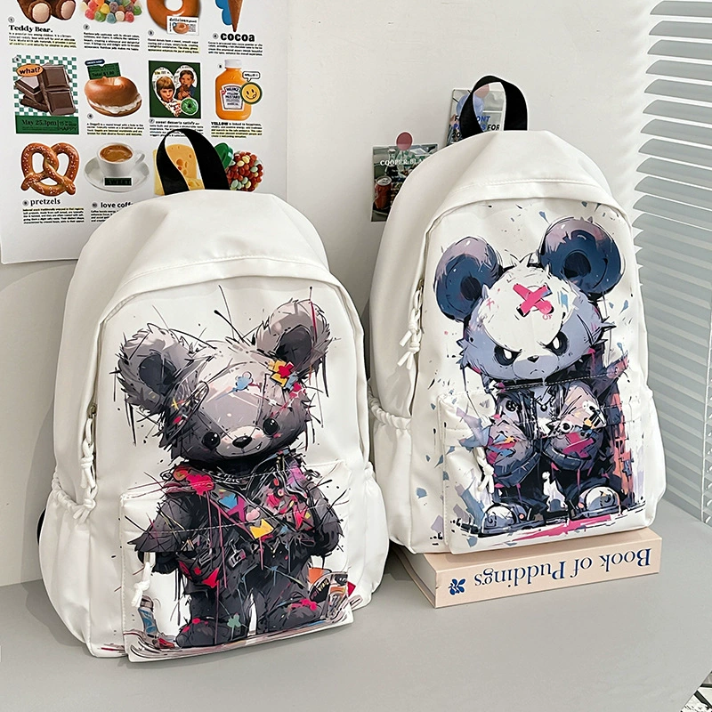 Рюкзак с двумя плечами 2024 новый тренд дикий модный мультяшный медведь сумка высокая стоимость лица легкая и большая емкость студенческая школьная сумка