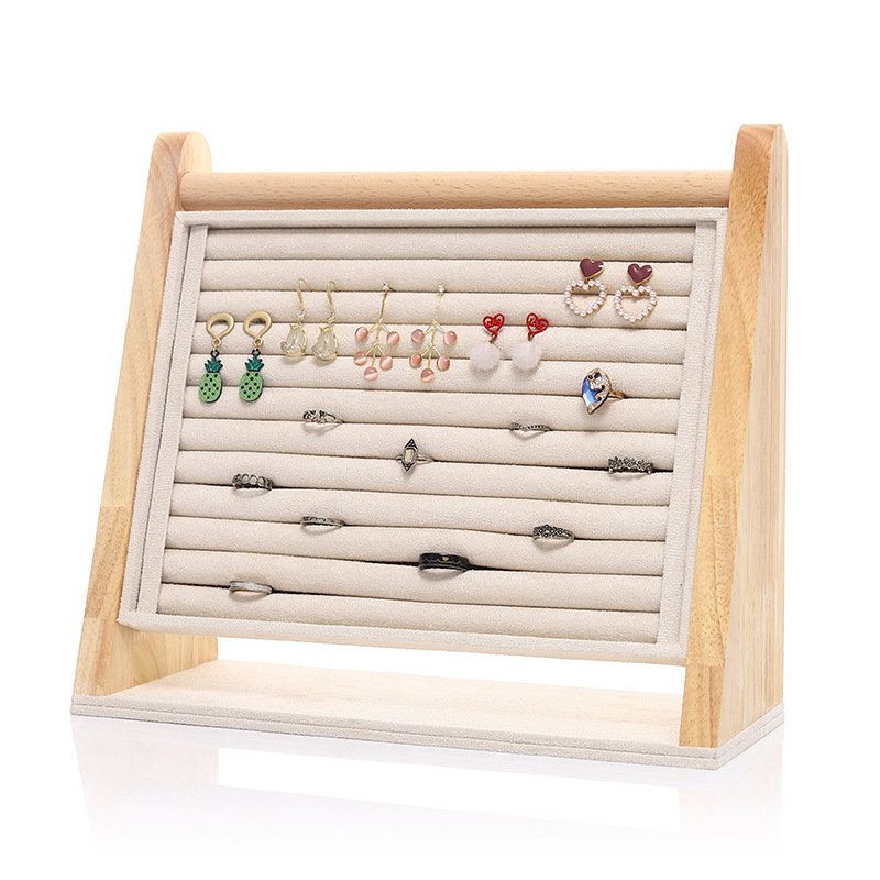 Bamboo wood large capacity ring rack storage jewelry rack hanging earring rack counter display jewelry display rack jewelry props