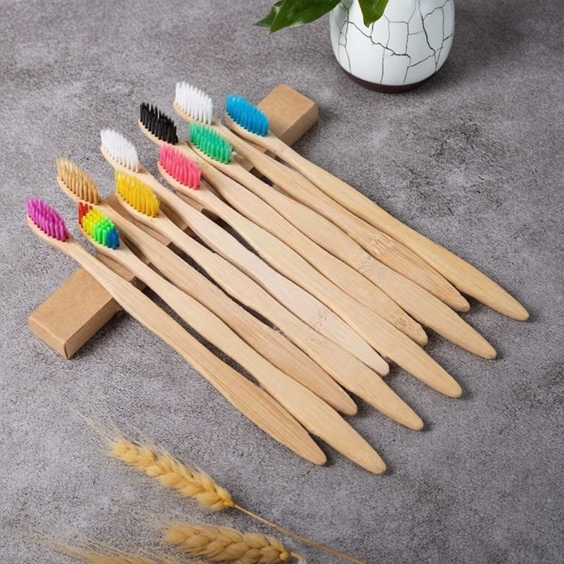 Cepillo de dientes y set de cepillos de dientes para hotel, cerdas suaves de carbón de bambú, desechables, mango de calabaza, cerdas duras, bolsa de papel de bambú, caja de papel, ecológico