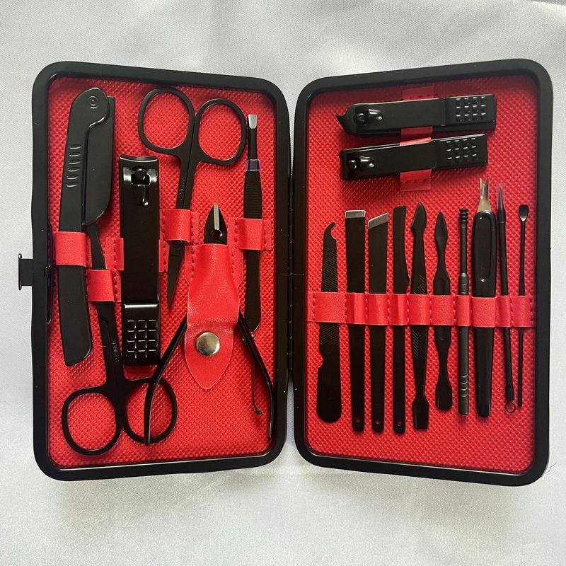 Manufacturer's Customized Manicure 18-Piece Set Can Be Customized According to Requirements Red Lining Black Accessories Manicure Beauty Set