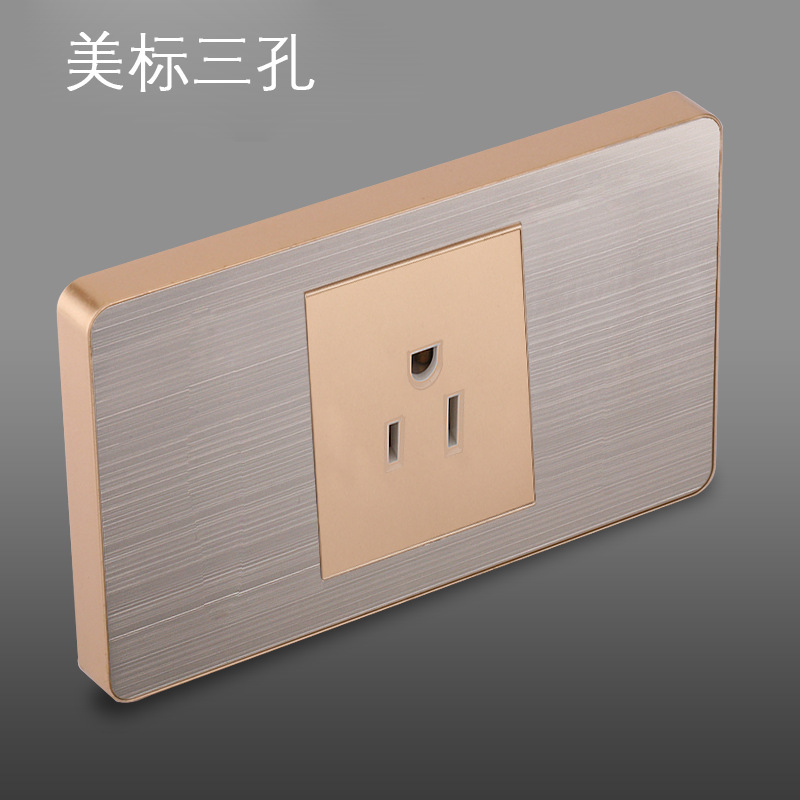 Panel de enchufe de metal estándar estadounidense de acero inoxidable dibujado oro tres agujeros Taiwan conmutador USB suministro directo de fabricantes de enchufes