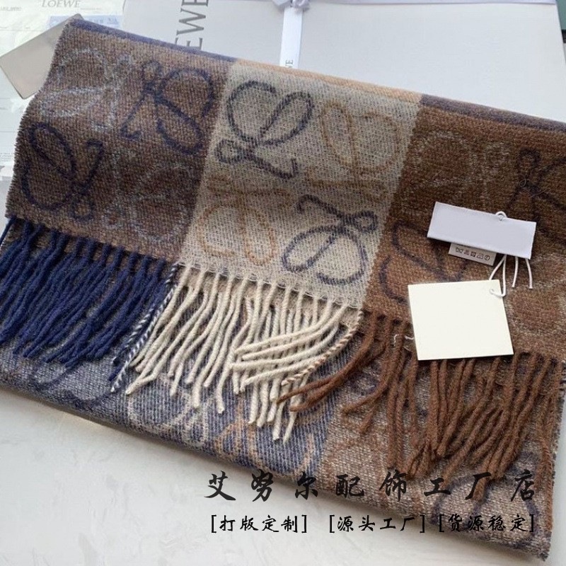 双面拼色棋牌格围巾女羊毛提花流苏L0E保暖披肩秋冬新款羊绒围巾|undefined