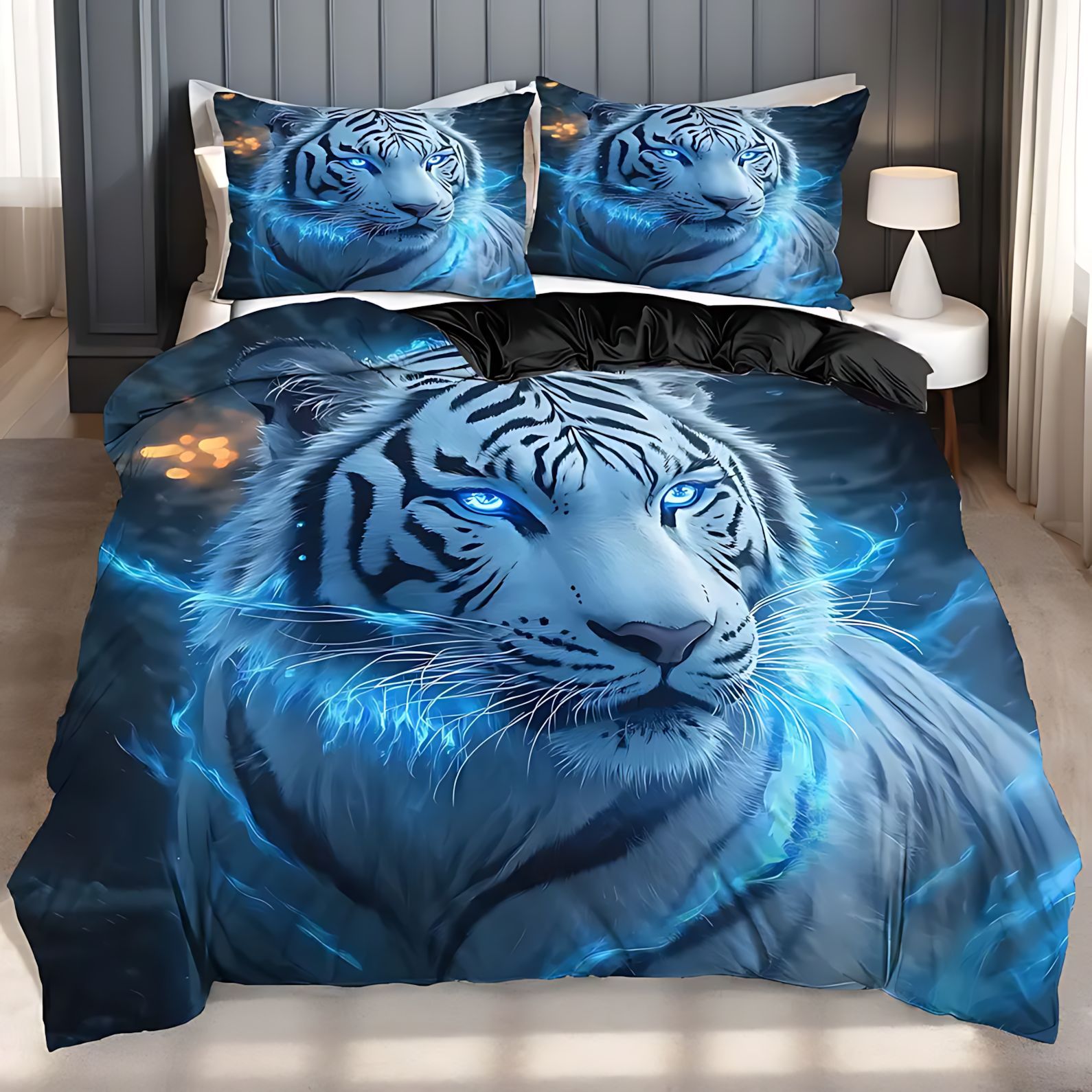 TEMU / JIT transfronterizo majestuoso tigre impresión digital HD colcha suave funda de almohada set de ropa de cama