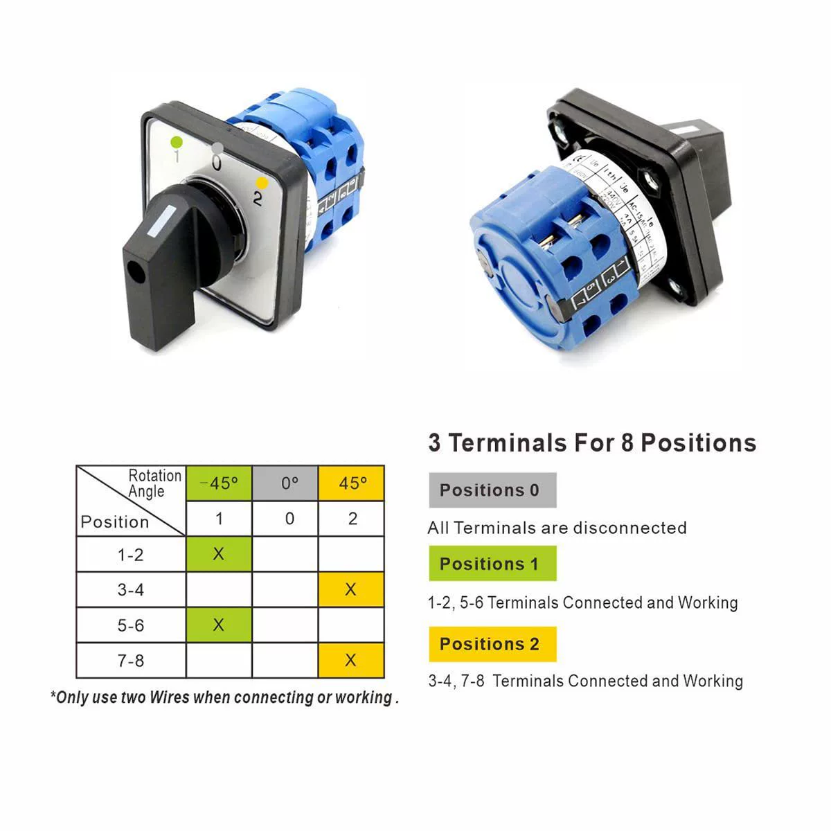 Baomain 660V 25A 2 Pole 3 Position Latch 8 Terminal Change Control Rotary Cam Switch